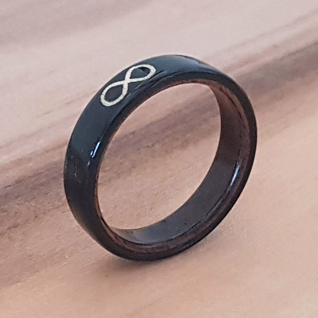 Wood Inlaid Bentwood Ebony Ring - Infinity