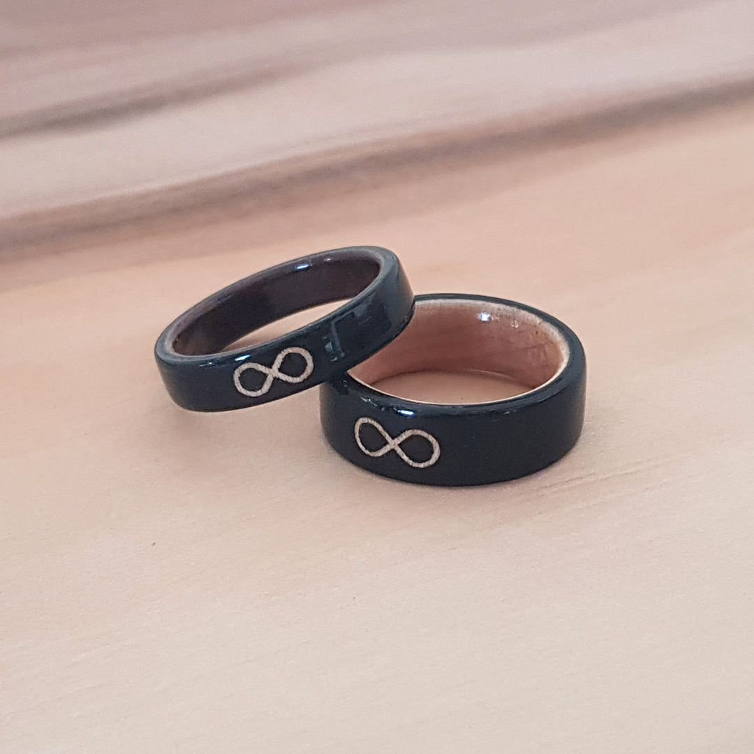 Wood Inlaid Bentwood Ebony Ring - Infinity