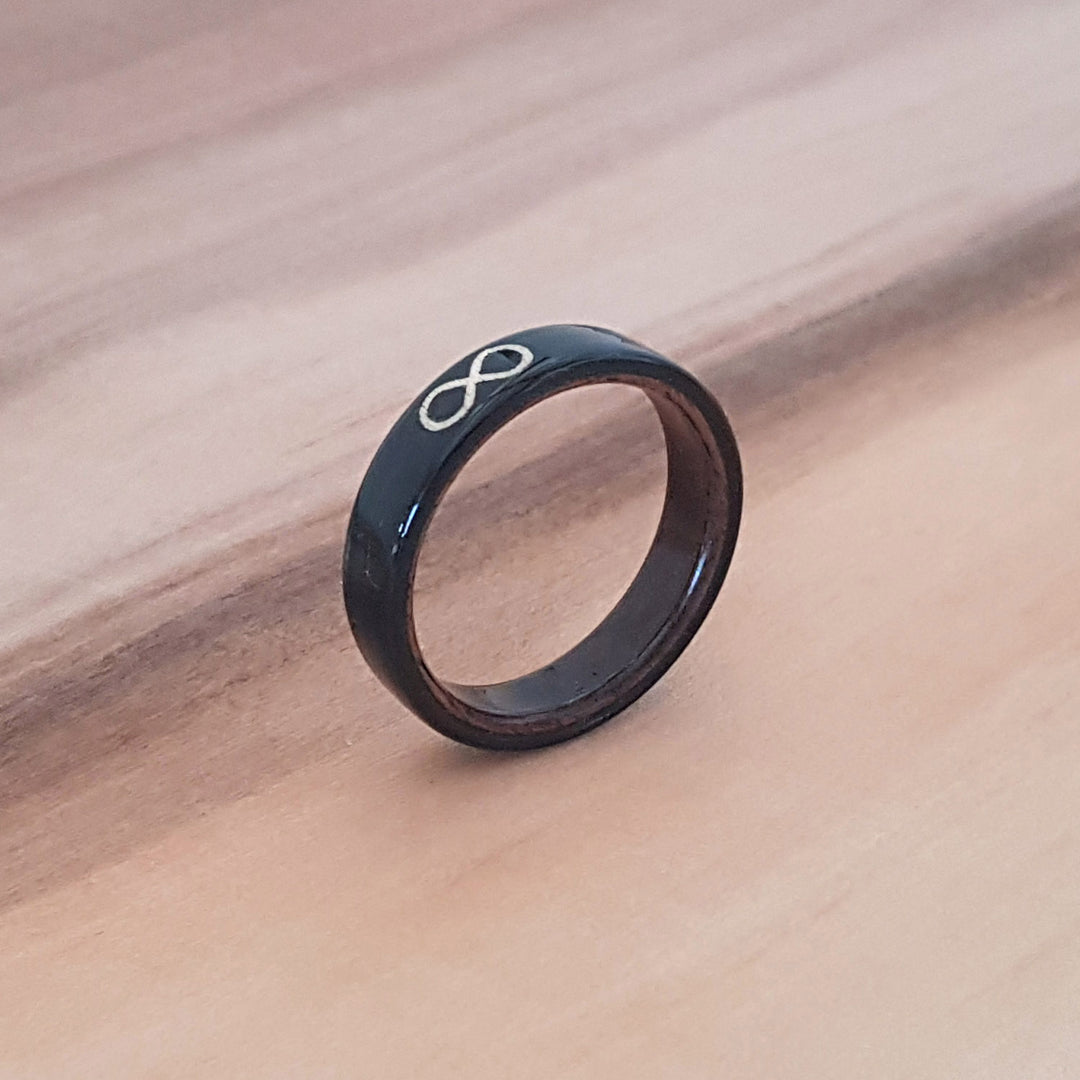 Wood Inlaid Bentwood Ebony Ring - Infinity
