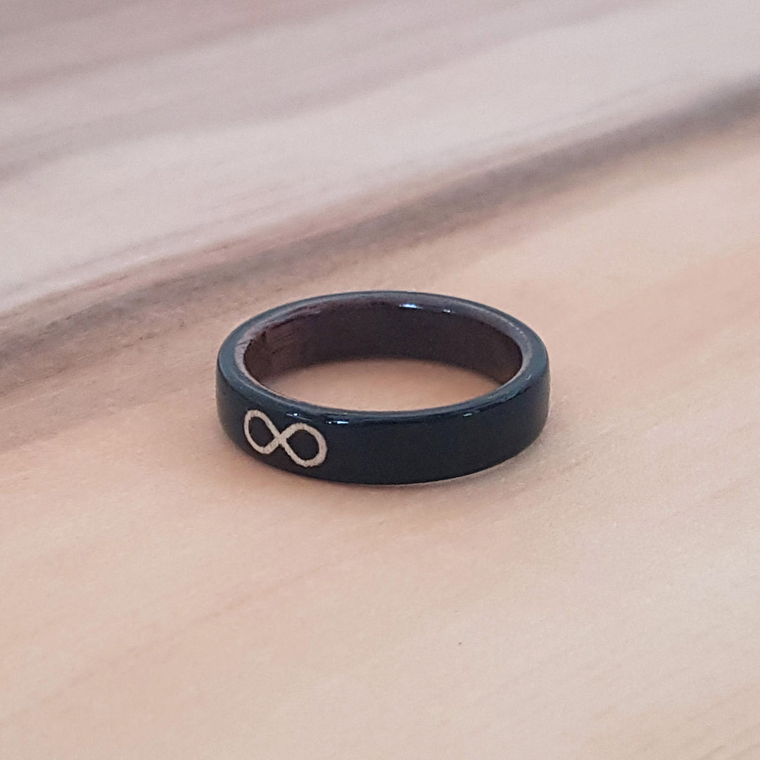 Wood Inlaid Bentwood Ebony Ring - Infinity