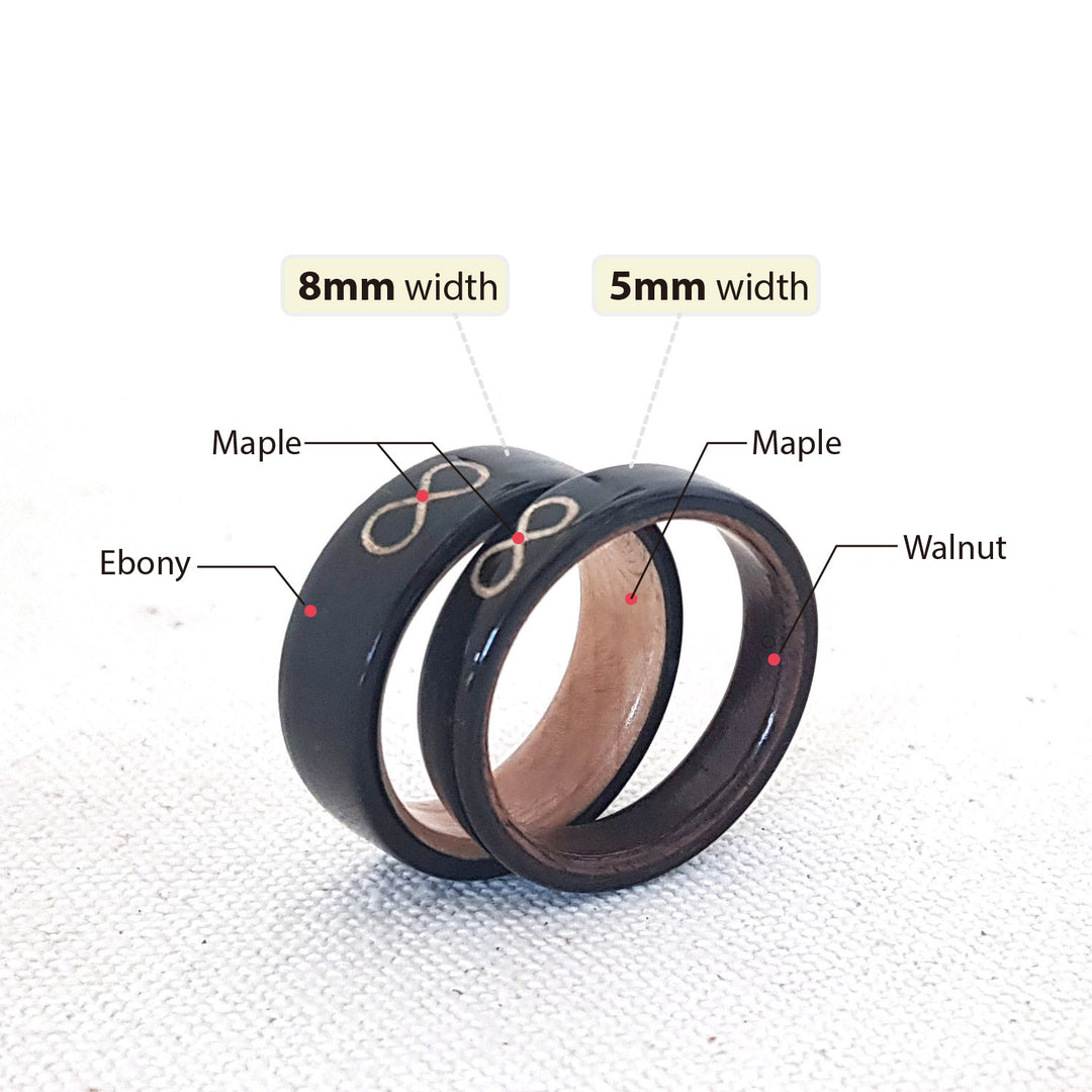 Wood Inlaid Bentwood Ebony Ring - Infinity