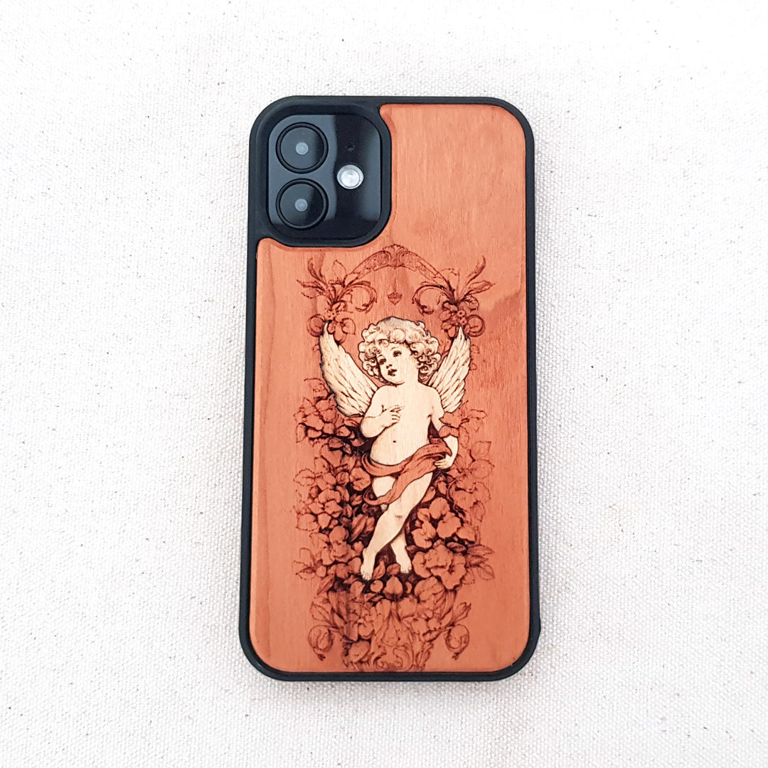 Inlaid Wood Phone Case - Cupid Angel