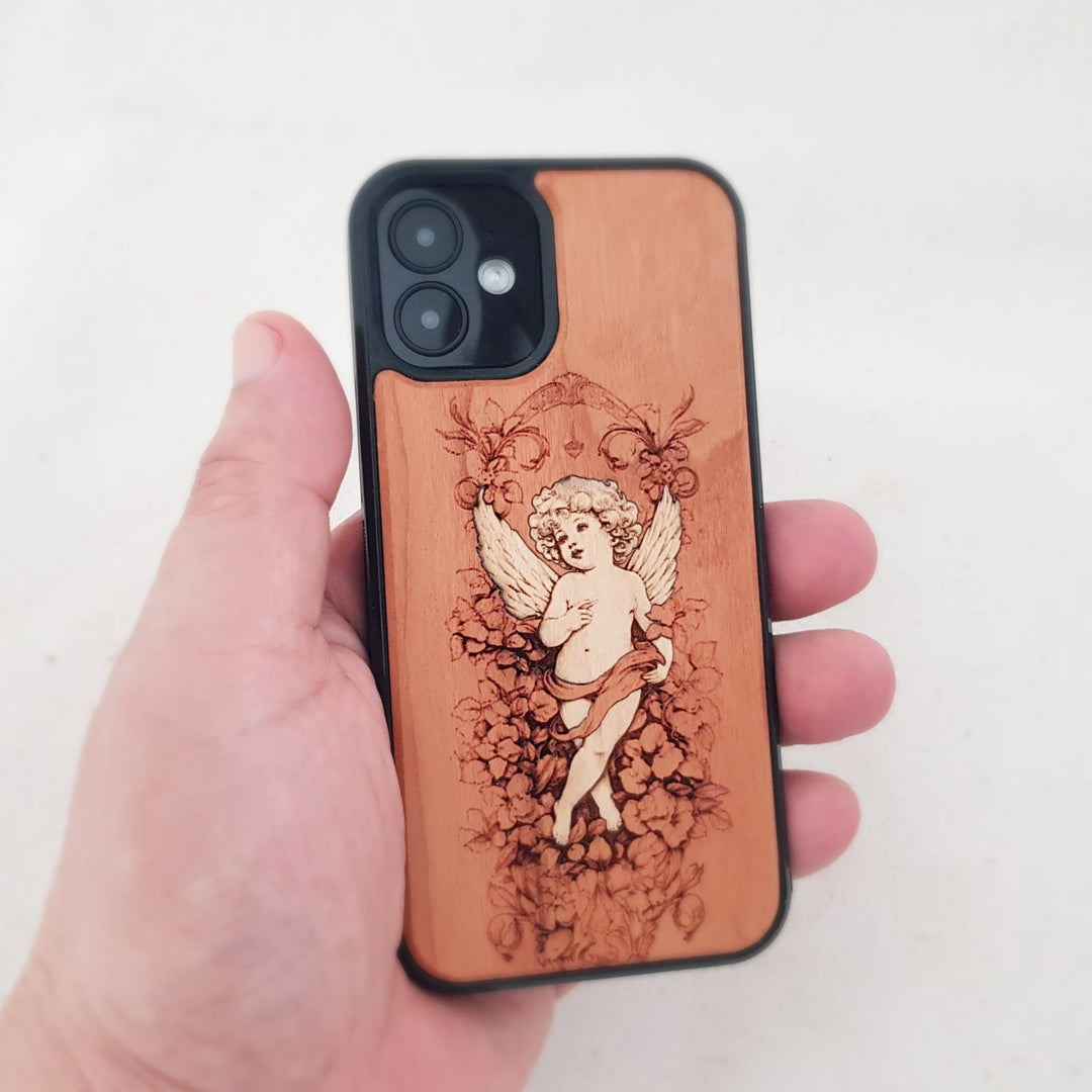 Inlaid Wood Phone Case - Cupid Angel