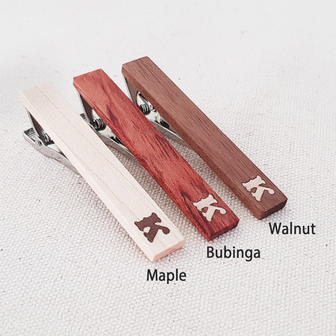 Wooden Tie Clip - Custom Initial Inlaid