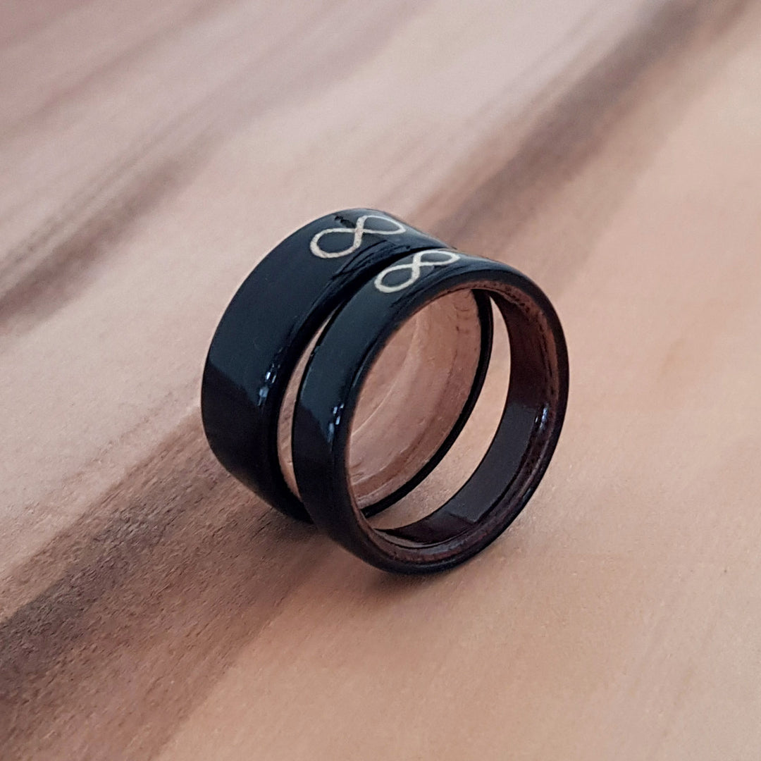 Wood Inlaid Bentwood Ebony Ring - Infinity