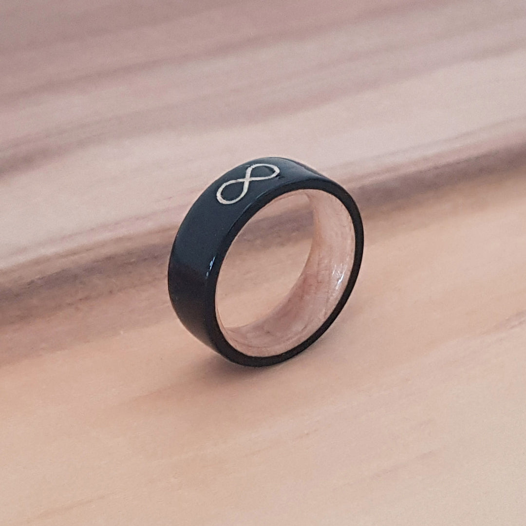 Wood Inlaid Bentwood Ebony Ring - Infinity