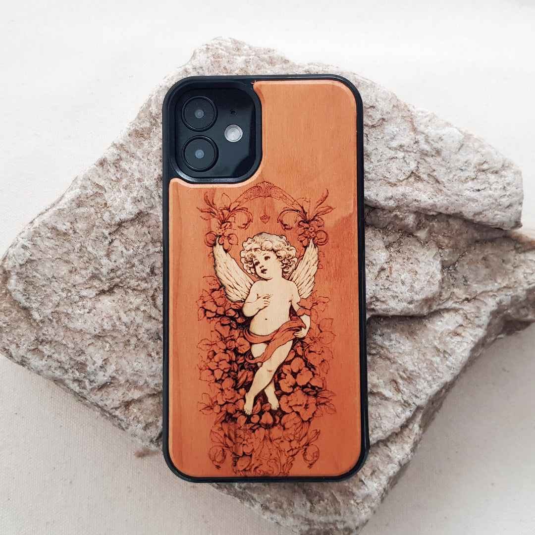 wooden phone case angel inlaid