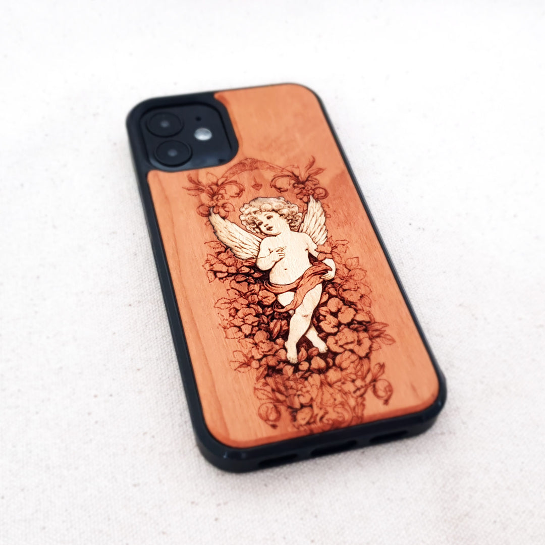 Inlaid Wood Phone Case - Cupid Angel