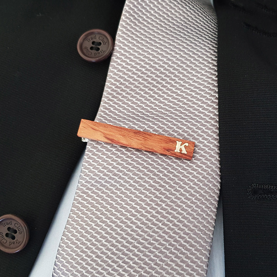 Wooden Tie Clip - Custom Initial Inlaid